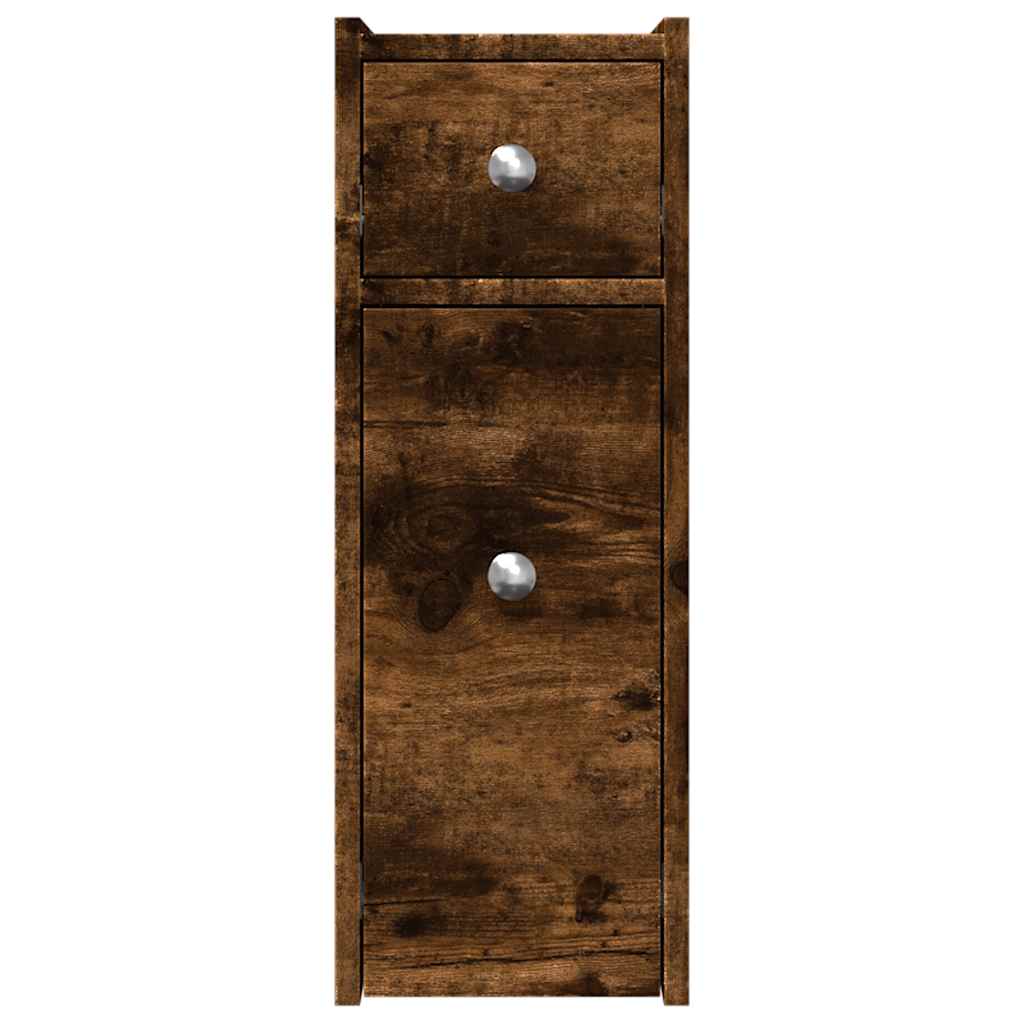 Mobile Narrow Bathroom Cupboard, Smoked Oak Wood Finish