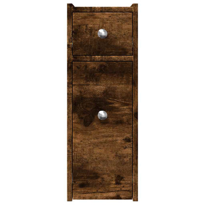Mobile Narrow Bathroom Cupboard, Smoked Oak Wood Finish