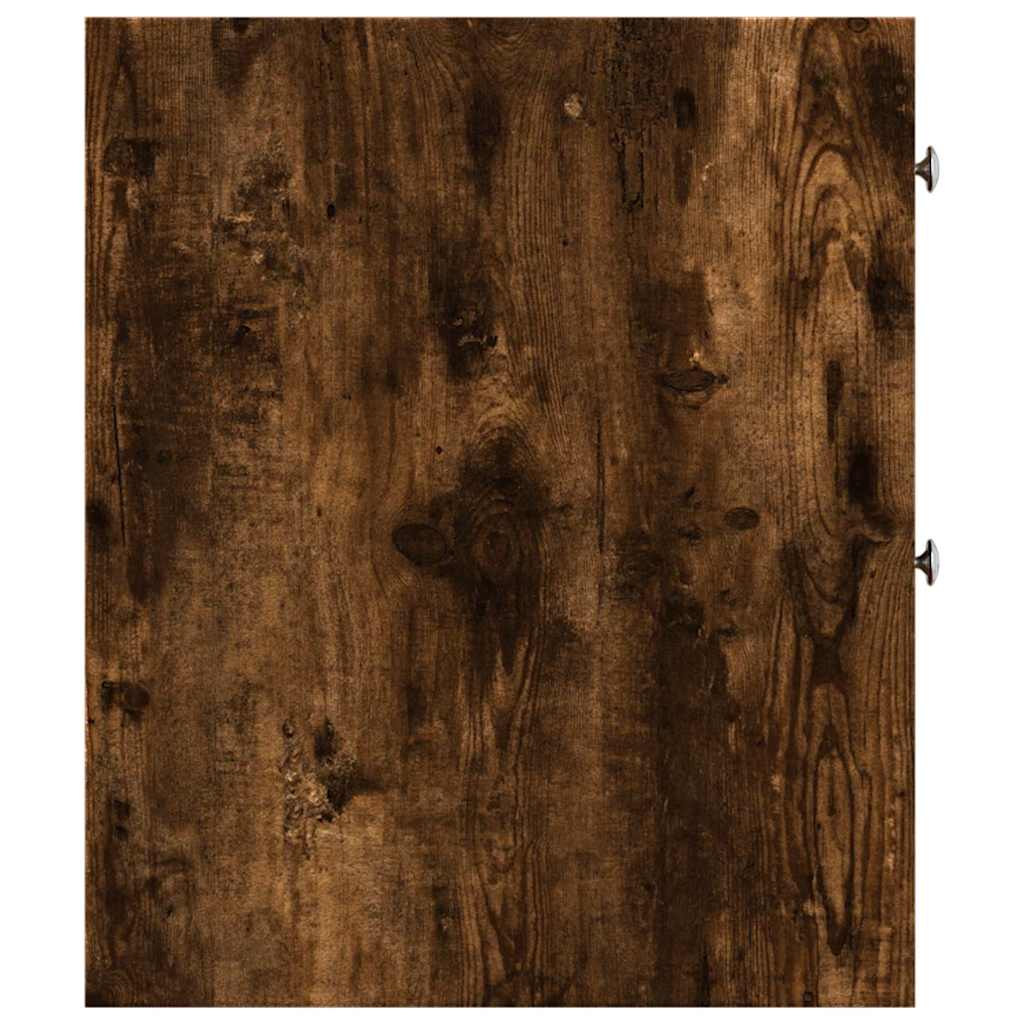 Mobile Narrow Bathroom Cupboard, Smoked Oak Wood Finish