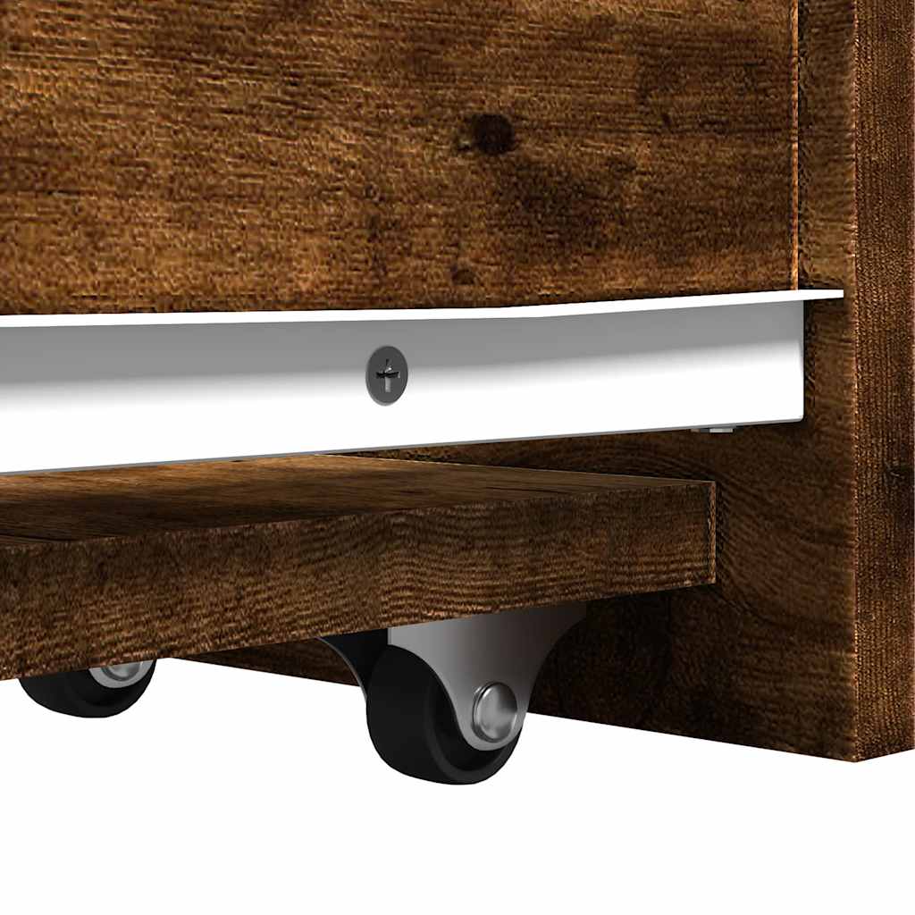 Mobile Narrow Bathroom Cupboard, Smoked Oak Wood Finish