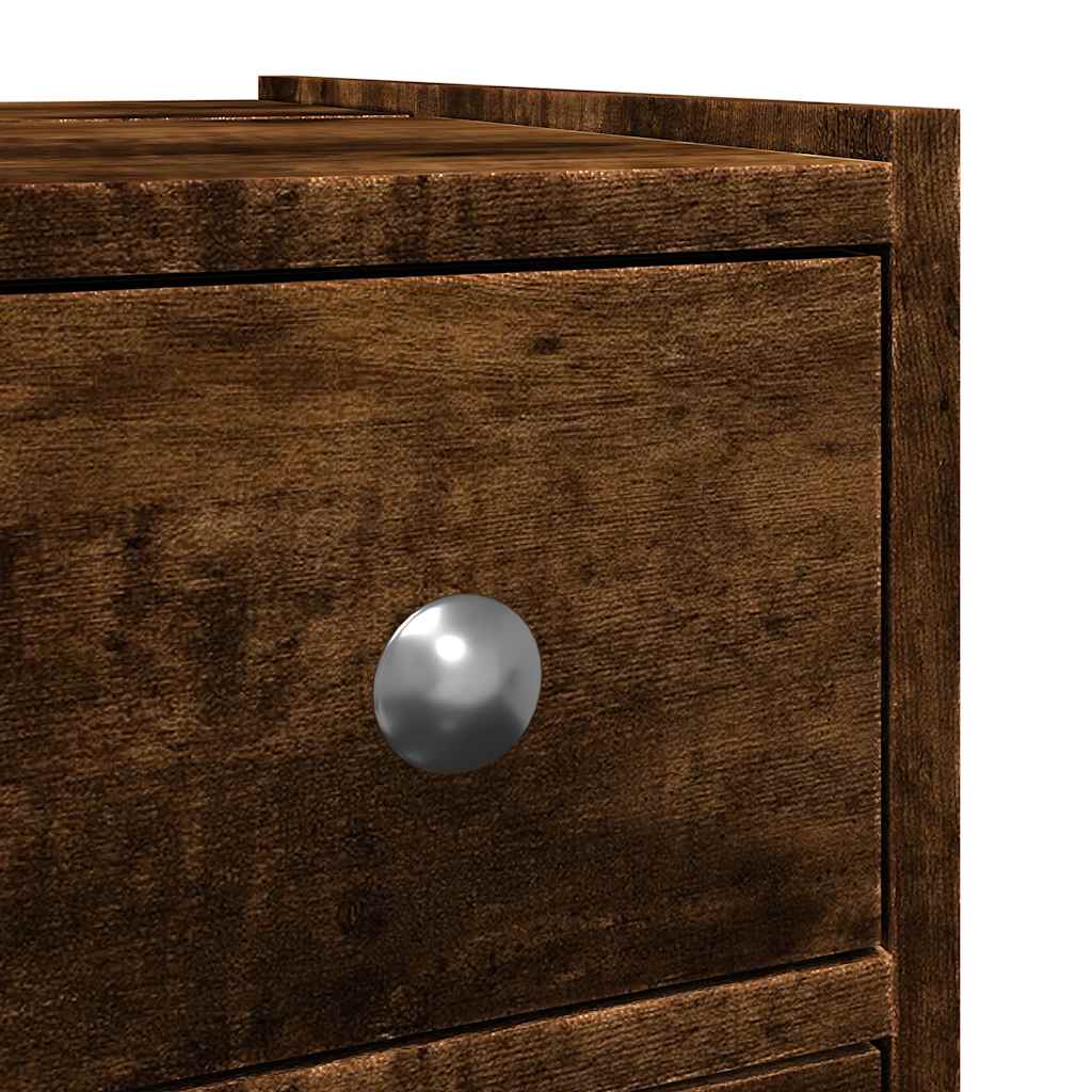 Mobile Narrow Bathroom Cupboard, Smoked Oak Wood Finish