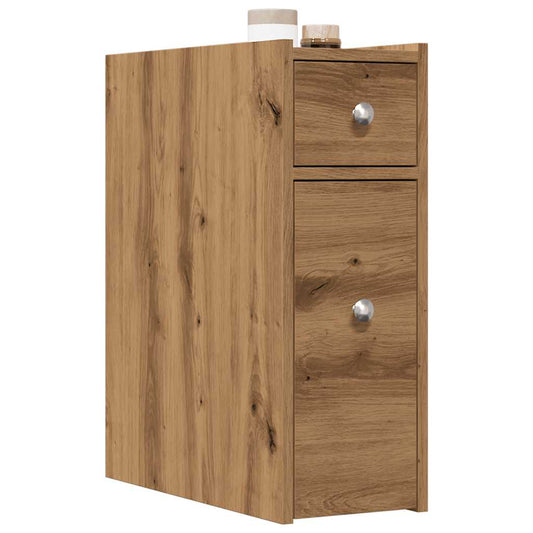 Mobile Narrow Bathroom Cupboard - Artisan Oak Engineered Wood
