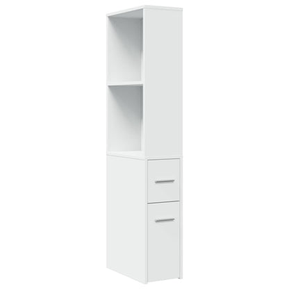 White Engineered Wood Narrow Bathroom Cupboard with Wheels