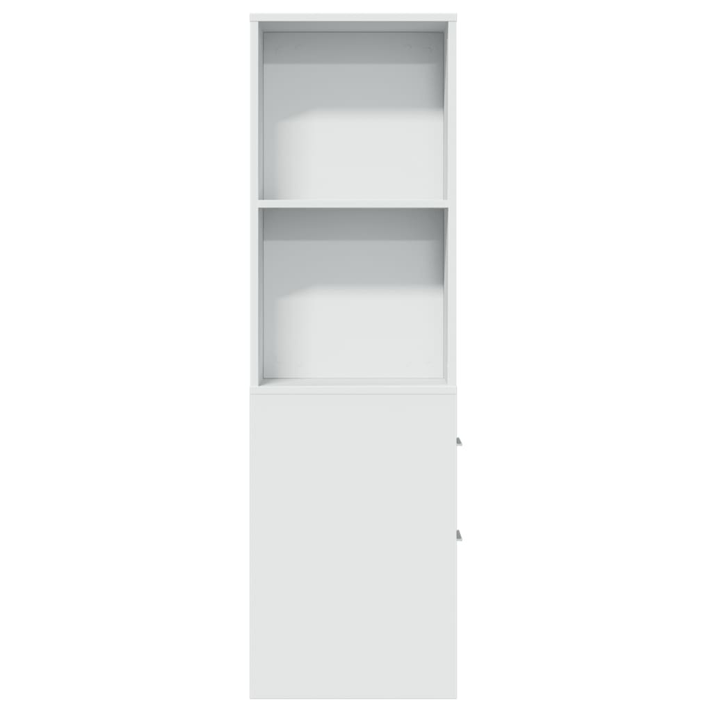 White Engineered Wood Narrow Bathroom Cupboard with Wheels