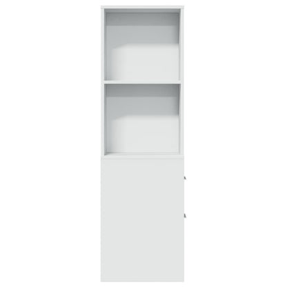 White Engineered Wood Narrow Bathroom Cupboard with Wheels