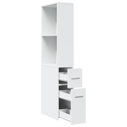 White Engineered Wood Narrow Bathroom Cupboard with Wheels