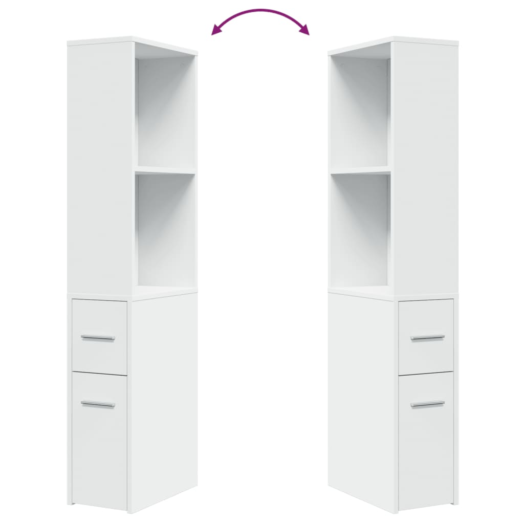 White Engineered Wood Narrow Bathroom Cupboard with Wheels