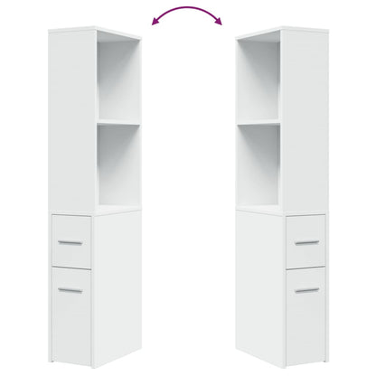 White Engineered Wood Narrow Bathroom Cupboard with Wheels