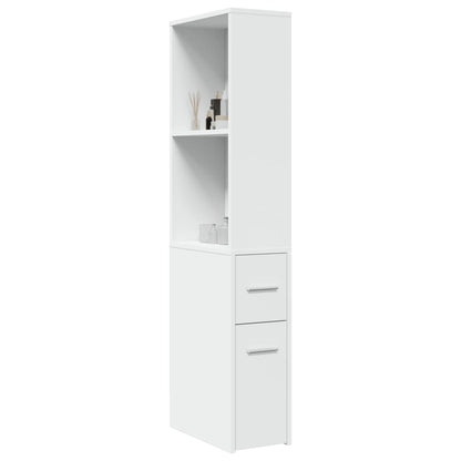 White Engineered Wood Narrow Bathroom Cupboard with Wheels