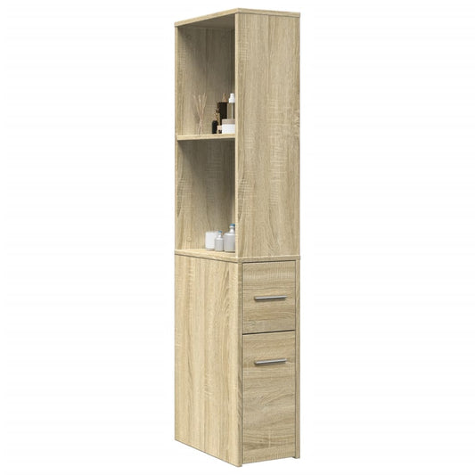 Sonoma Oak Narrow Bathroom Cupboard with Wheels, Engineered Wood