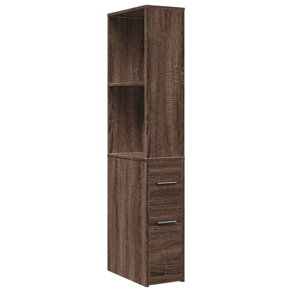 Brown Oak Narrow Bathroom Cupboard with Wheels - Engineered Wood