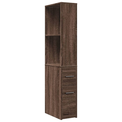 Brown Oak Narrow Bathroom Cupboard with Wheels - Engineered Wood
