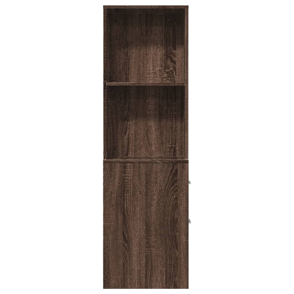 Brown Oak Narrow Bathroom Cupboard with Wheels - Engineered Wood