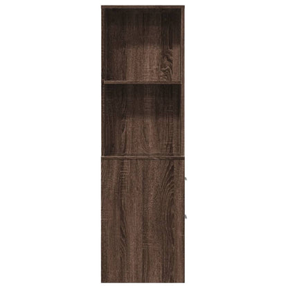 Brown Oak Narrow Bathroom Cupboard with Wheels - Engineered Wood