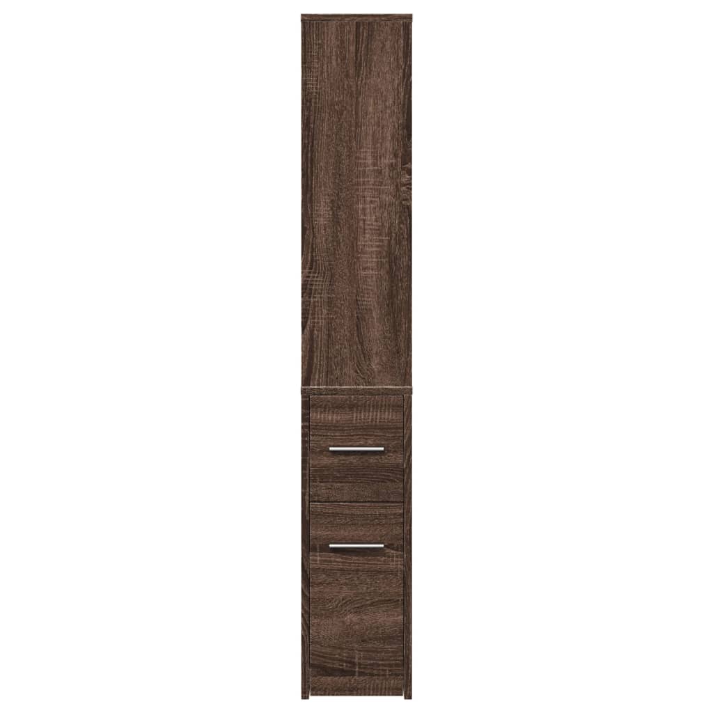 Brown Oak Narrow Bathroom Cupboard with Wheels - Engineered Wood