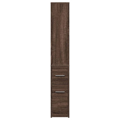 Brown Oak Narrow Bathroom Cupboard with Wheels - Engineered Wood