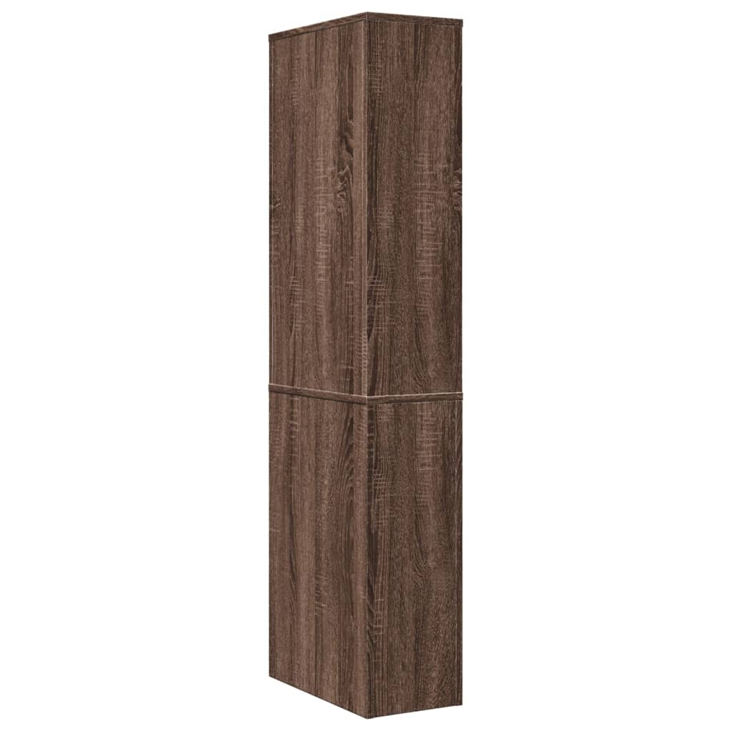Brown Oak Narrow Bathroom Cupboard with Wheels - Engineered Wood