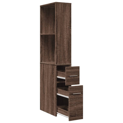 Brown Oak Narrow Bathroom Cupboard with Wheels - Engineered Wood