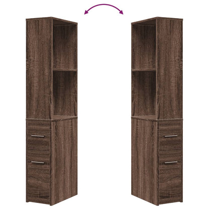 Brown Oak Narrow Bathroom Cupboard with Wheels - Engineered Wood