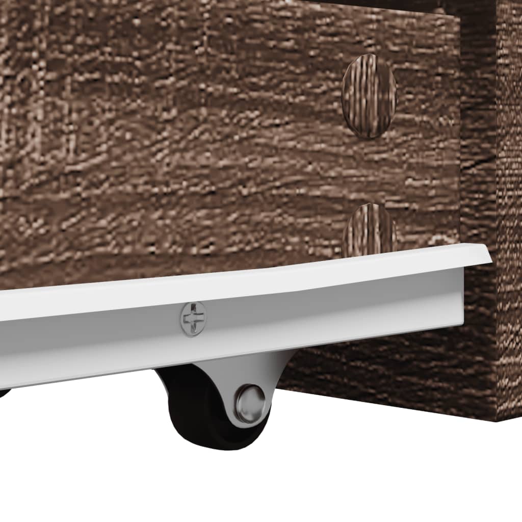 Brown Oak Narrow Bathroom Cupboard with Wheels - Engineered Wood