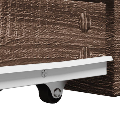 Brown Oak Narrow Bathroom Cupboard with Wheels - Engineered Wood