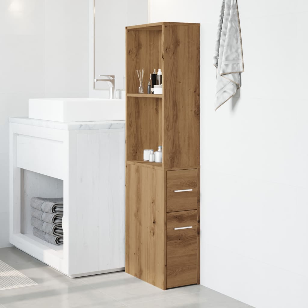 Mobile Bathroom Cupboard in Artisan Oak - Engineered Wood Finish