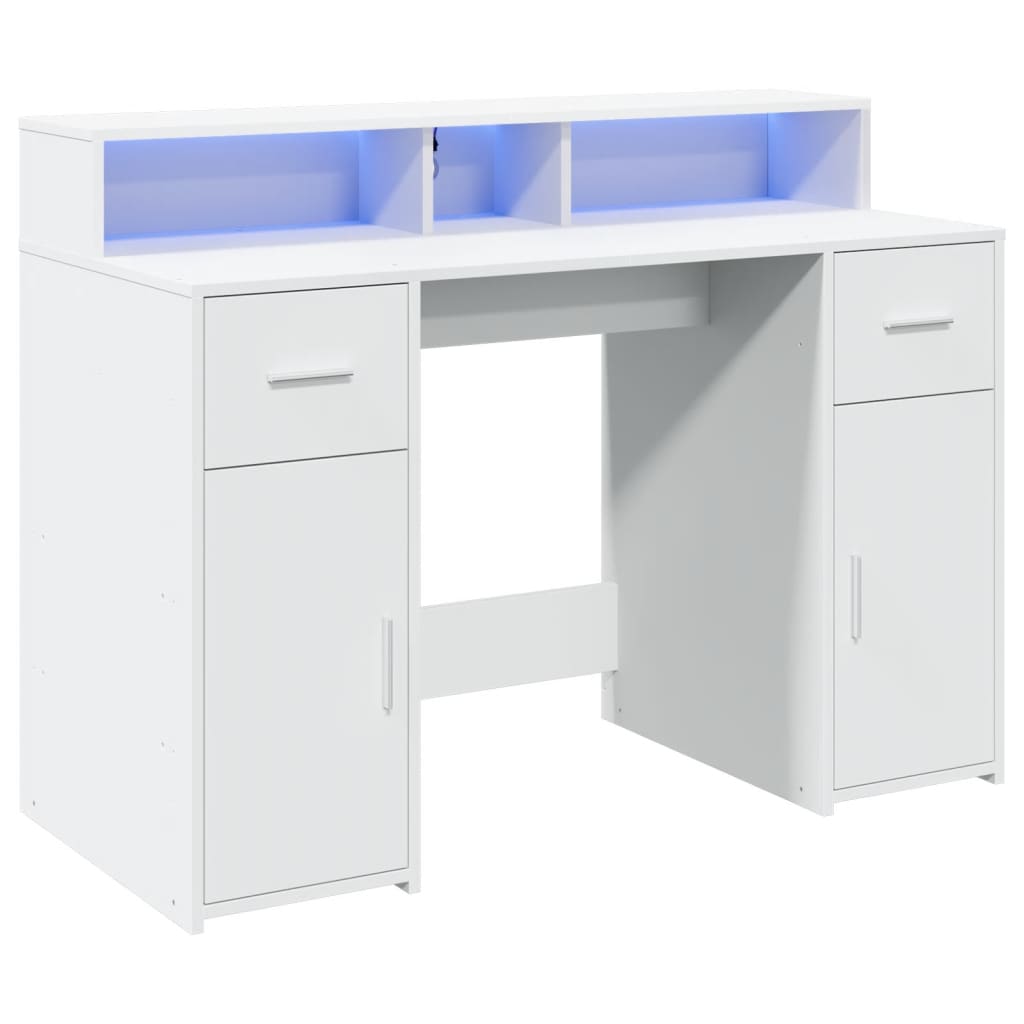 White Desk 120x55x91 cm with LED Lights, Engineered Wood