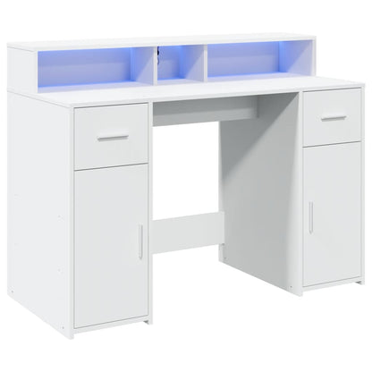 White Desk 120x55x91 cm with LED Lights, Engineered Wood