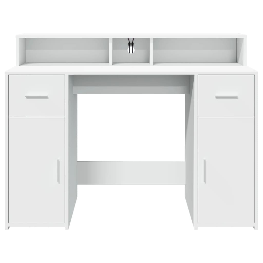 White Desk 120x55x91 cm with LED Lights, Engineered Wood