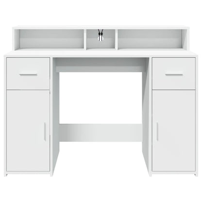 White Desk 120x55x91 cm with LED Lights, Engineered Wood