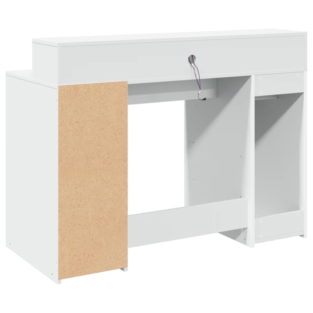 White Desk 120x55x91 cm with LED Lights, Engineered Wood