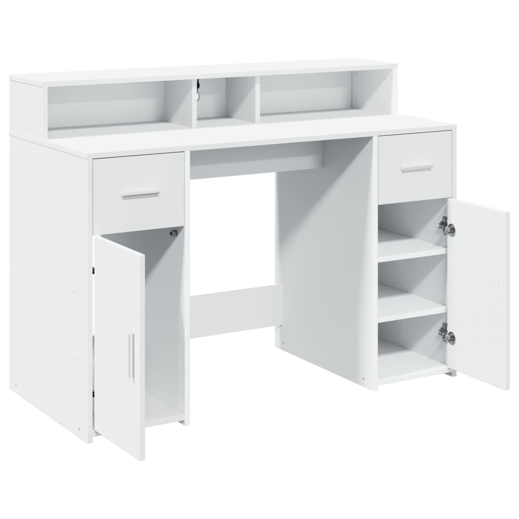 White Desk 120x55x91 cm with LED Lights, Engineered Wood