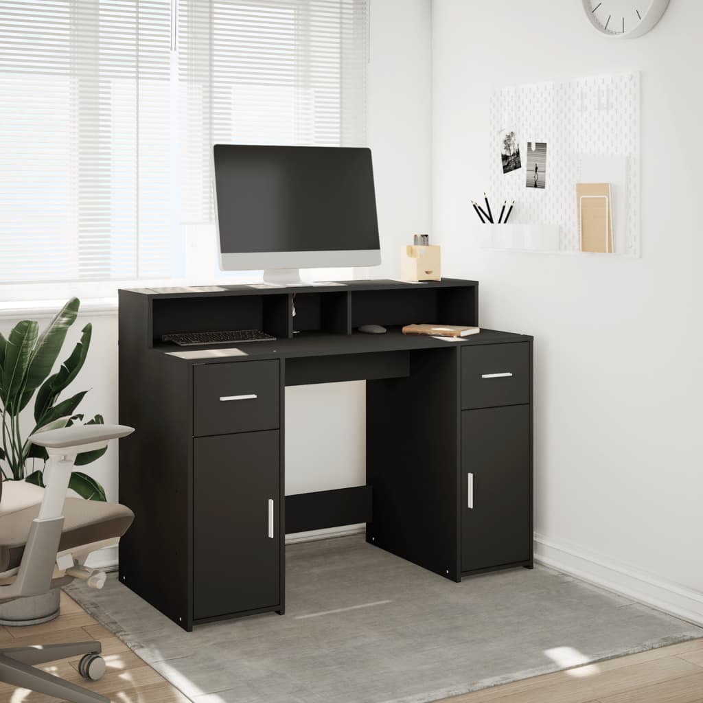 Sleek Black Engineered Wood Desk with LED Lights - 120x55x91 cm