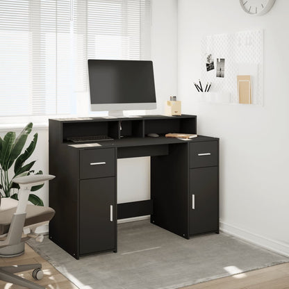 Sleek Black Engineered Wood Desk with LED Lights - 120x55x91 cm