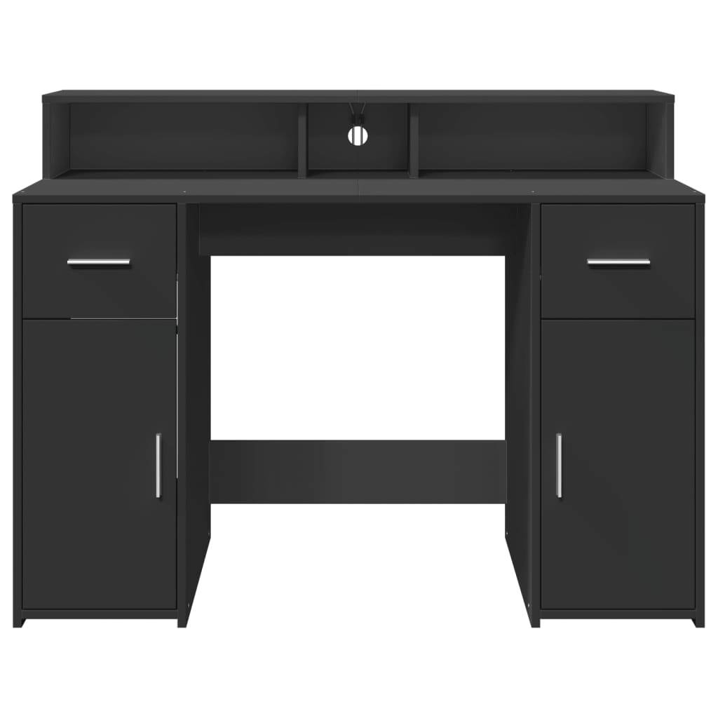 Sleek Black Engineered Wood Desk with LED Lights - 120x55x91 cm