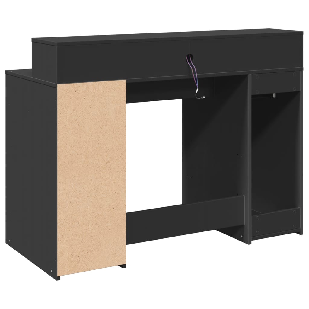 Sleek Black Engineered Wood Desk with LED Lights - 120x55x91 cm