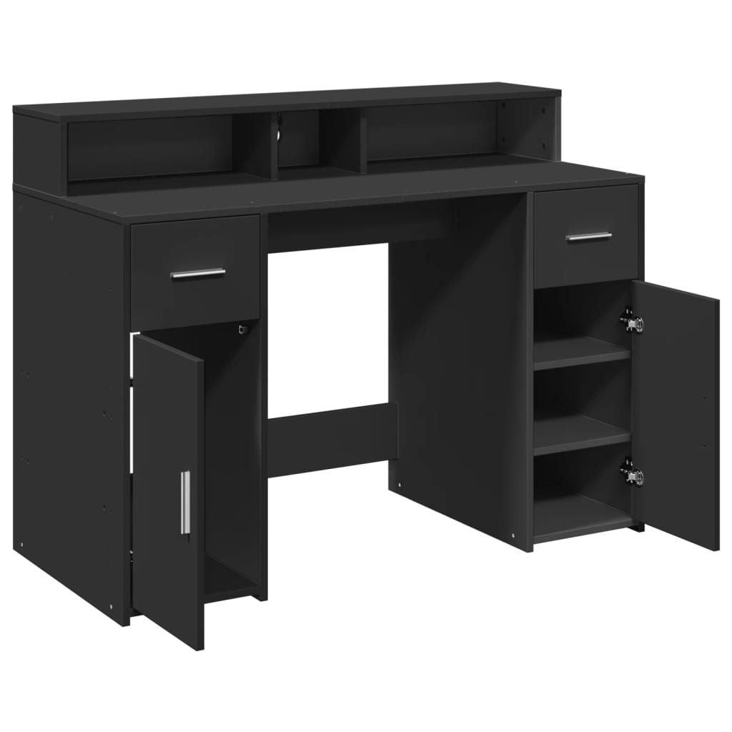 Sleek Black Engineered Wood Desk with LED Lights - 120x55x91 cm