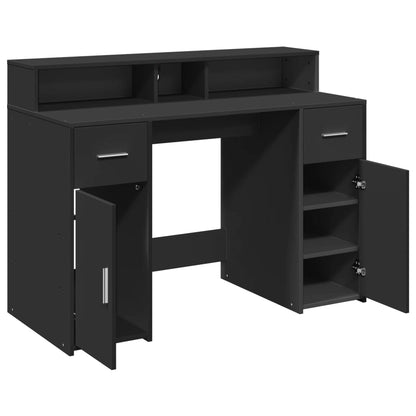 Sleek Black Engineered Wood Desk with LED Lights - 120x55x91 cm