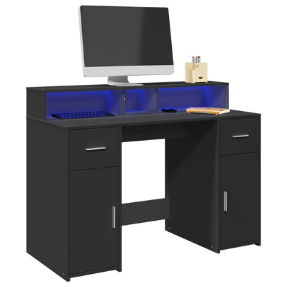 Sleek Black Engineered Wood Desk with LED Lights - 120x55x91 cm