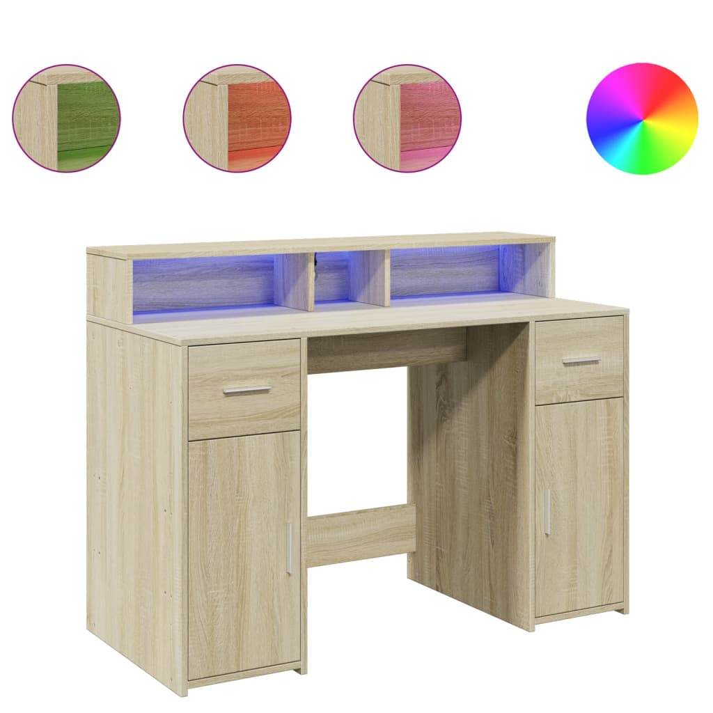 Sonoma Oak Desk with LED Lights, 120x55x91 cm, Engineered Wood