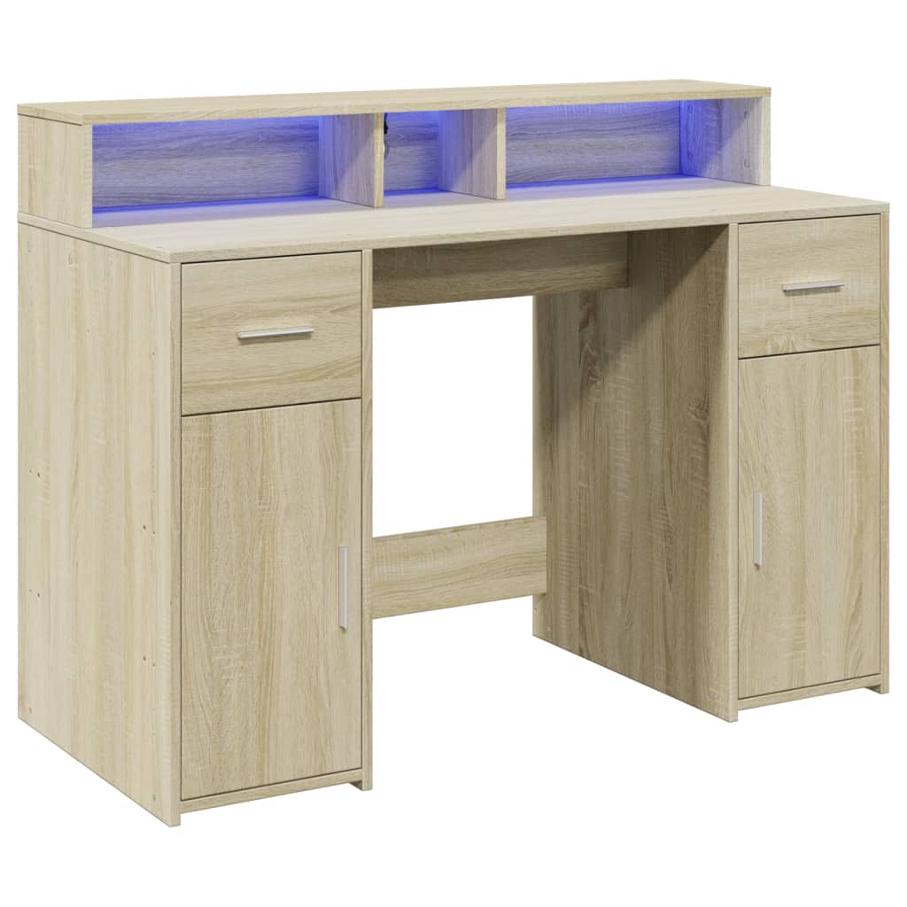 Sonoma Oak Desk with LED Lights, 120x55x91 cm, Engineered Wood