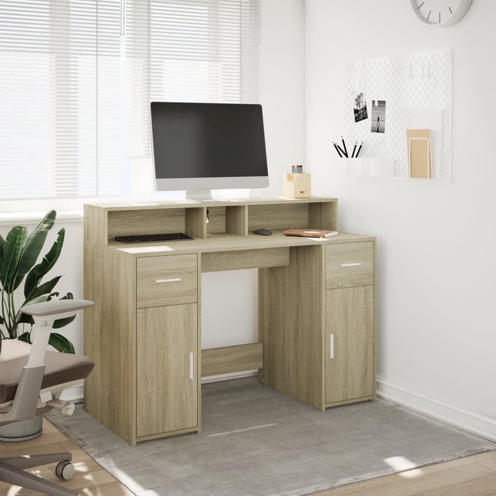 Sonoma Oak Desk with LED Lights, 120x55x91 cm, Engineered Wood