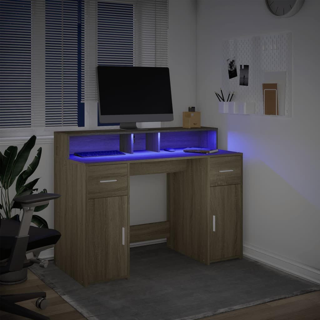 Sonoma Oak Desk with LED Lights, 120x55x91 cm, Engineered Wood