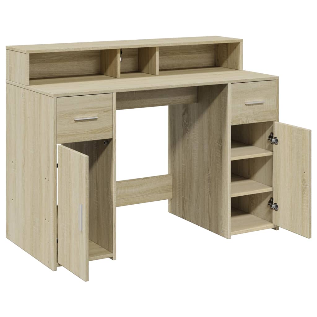 Sonoma Oak Desk with LED Lights, 120x55x91 cm, Engineered Wood