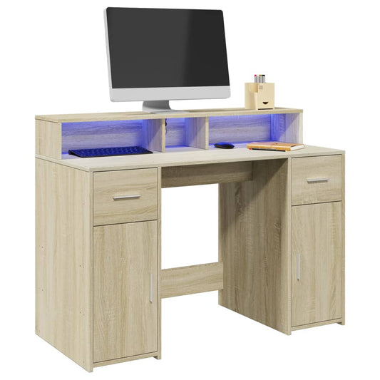 Sonoma Oak Desk with LED Lights, 120x55x91 cm, Engineered Wood