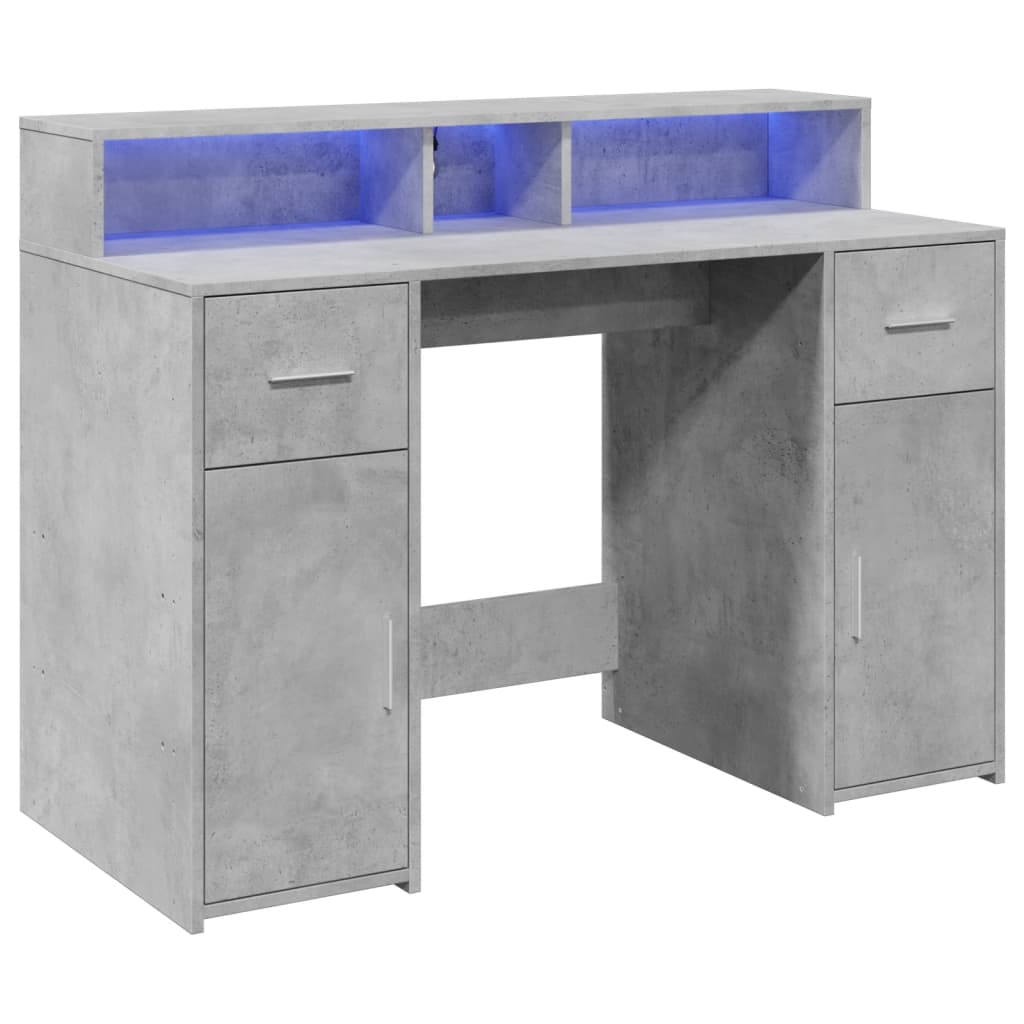 Concrete Grey Desk with LED Lights - 120x55x91 cm Engineered Wood