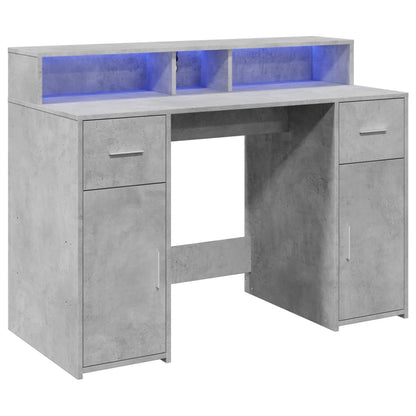 Concrete Grey Desk with LED Lights - 120x55x91 cm Engineered Wood