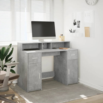 Concrete Grey Desk with LED Lights - 120x55x91 cm Engineered Wood