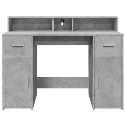 Concrete Grey Desk with LED Lights - 120x55x91 cm Engineered Wood