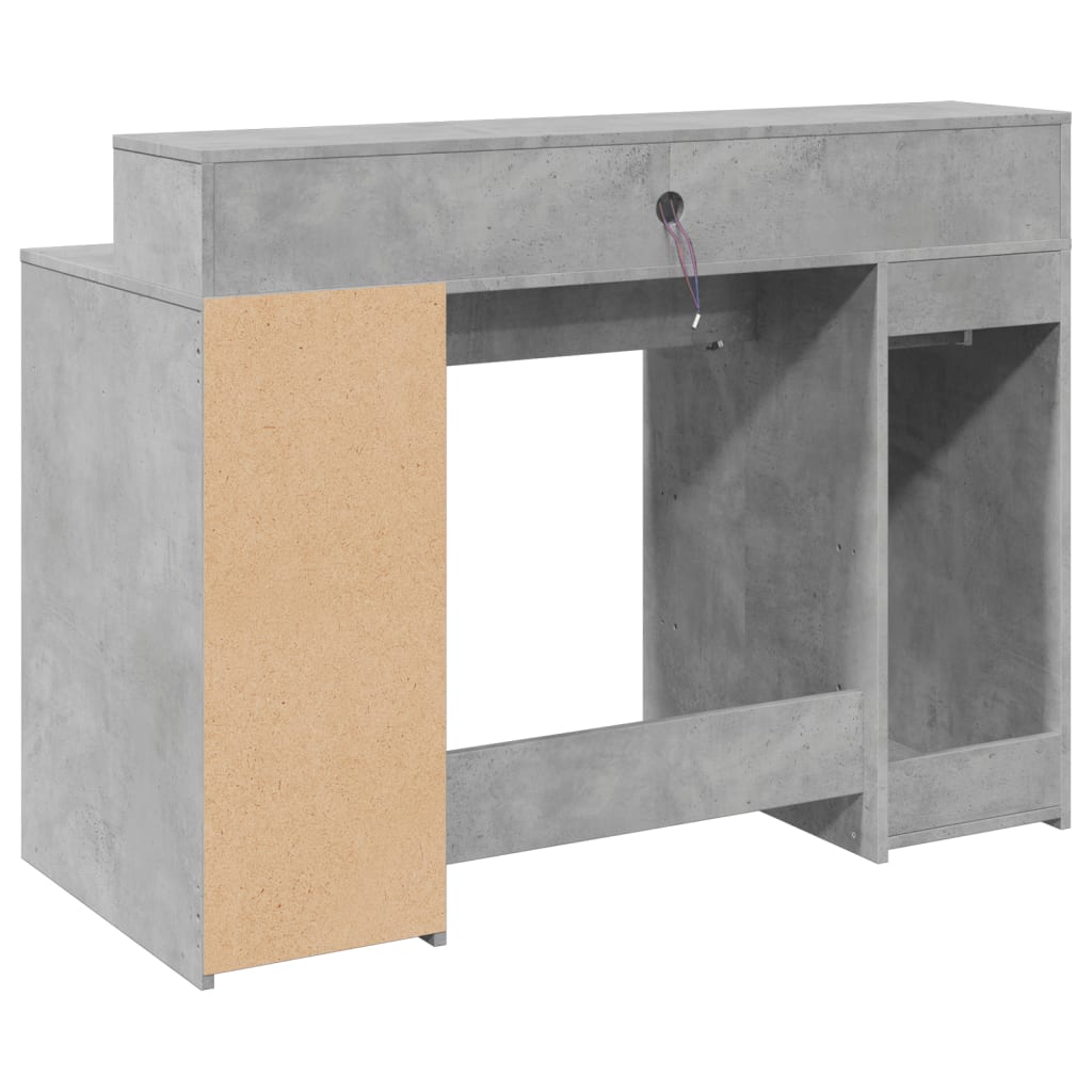 Concrete Grey Desk with LED Lights - 120x55x91 cm Engineered Wood